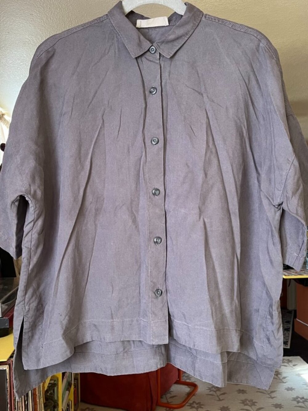 Everlane Short Sleeve Boxy Gray Tencel Shirt Medium GUC
